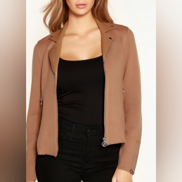 Belldini Black Label Plus Size Motorcycle Sweater Jacket. Almond. Nude Brown 2X. - Picture 3 of 14